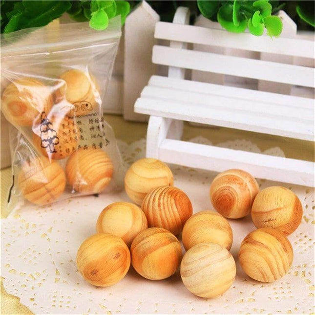 Natural Camphor Wood Balls 5pc Set for Moth and Insect Repellent - natural camphor wood balls displayed with OPP bag, ideal for wardrobes and drawers