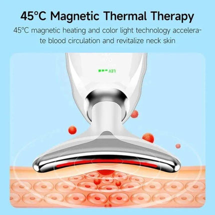 Neck Beauty Massager, Oval Shape For Neck And Facial Relaxation showing 45°C magnetic thermal therapy head warming skin and promoting circulation