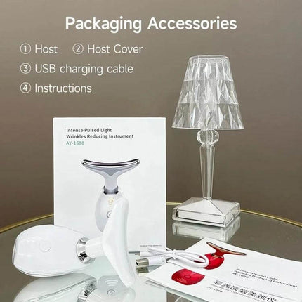 Neck Beauty Massager, Oval Shape For Neck And Facial Relaxation - oval sonic ionic heat device with USB cable, cover, and instructions