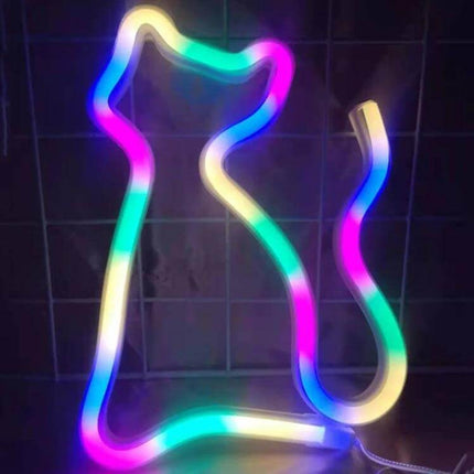 Neon LED Modeling Lamp Night Light For Indoor And Outdoor Use USB Powered - Rainbow Cat Neon Tube On Lightweight Frame