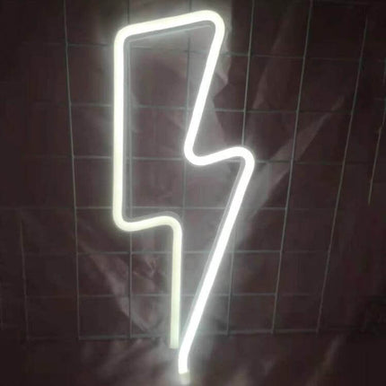 Neon LED Modeling Lamp Night Light For Indoor And Outdoor Use USB Powered lightning bolt white neon tube on grid wall USB or battery powered decorative lamp