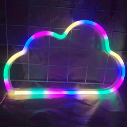 Neon LED Modeling Lamp Night Light For Indoor And Outdoor Use USB Powered - Rainbow Cloud Neon Tube On Shelf