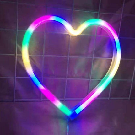 Neon LED Modeling Lamp Night Light For Indoor And Outdoor Use USB Powered - heart-shaped rainbow neon tube on wall grid, USB powered decorative glow