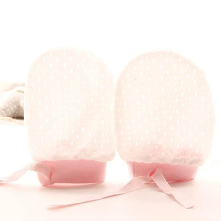 Newborn Baby Anti-Scratching Mesh Mittens With Adjustable Drawstring - soft pink breathable nylon mittens for sleep and scratch protection