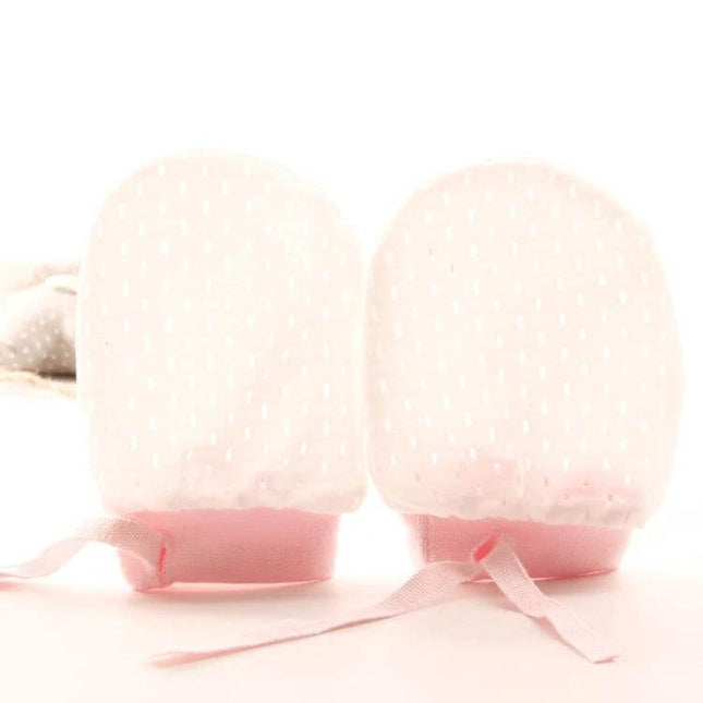 Newborn Baby Anti-Scratching Mesh Mittens With Adjustable Drawstring - soft pink breathable nylon mittens for sleep and scratch protection