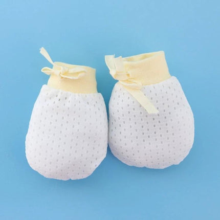 Newborn Baby Anti-Scratching Mesh Mittens With Adjustable Drawstring soft breathable nylon mesh mittens with yellow cuff for newborn protection