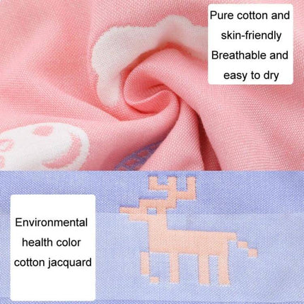 Newborn Baby Petal Waterproof Bib Dual Sided Set Of 2 Gauze Cotton showing pink breathable cotton fabric and blue jacquard deer detail