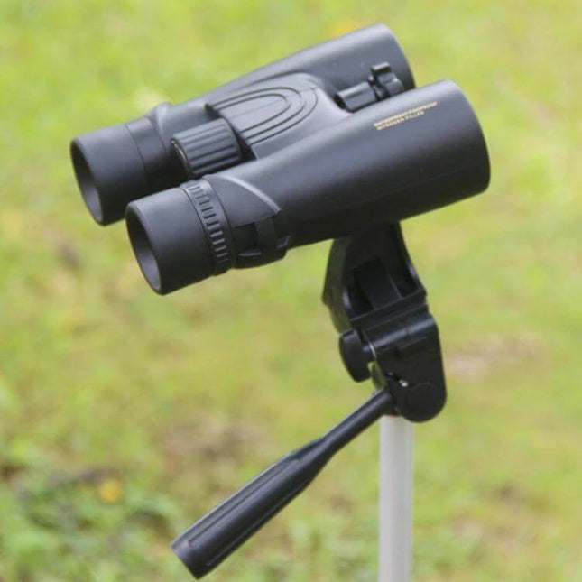 Nikula 10x42 Outdoor Binoculars For Hiking And Travel on tripod, black 10x42 optics with BAK4 prism, compact rain-resistant design