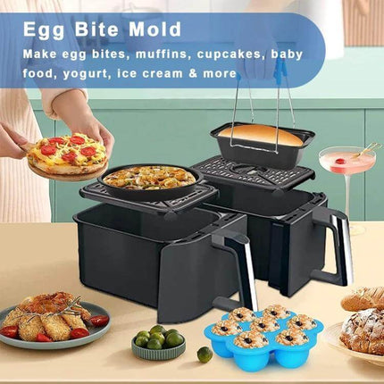 Ninja Foodi 8 Quart 11 In 1 Air Fryer Accessory Set Kit showing bread pan, pizza pan, multi-purpose rack and egg bite mold for baking and grilling