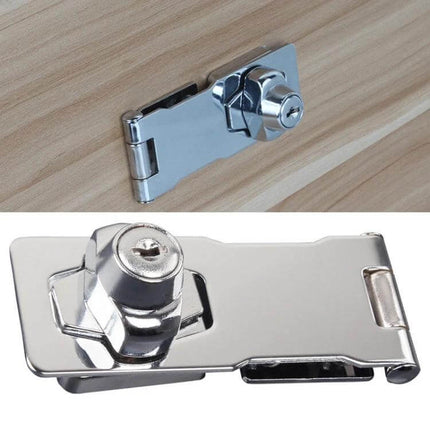 No Hole Hook With Locking Hasp For Drawers 4 Inch Interlocking stainless steel twist-to-lock hasp for wooden drawers and travel cases