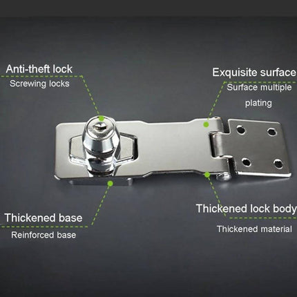 No Hole Hook With Locking Hasp For Drawers 4 Inch Interlocking stainless steel no-drill twist-to-lock hasp for drawers and travel cases
