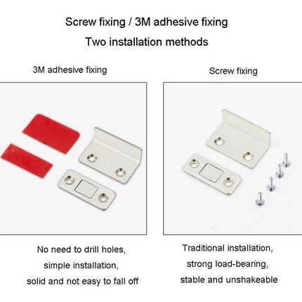 No Punch Invisible Door Suction Magnetic Catch For Wardrobe Doors slim L-type nickel plated catch with 3M adhesive and screw fixing options