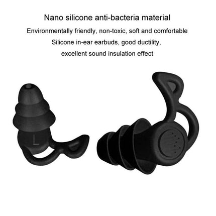 Noise Canceling Sleeping Earplugs Triple Layer Silicone black nano-silicone triple-flange earbuds antibacterial washable for sleep and travel