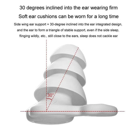 Noise Canceling Sleeping Earplugs Triple Layer Silicone - white triple-layer silicone earplug shown at 30° angle with soft cushions for sleep and travel
