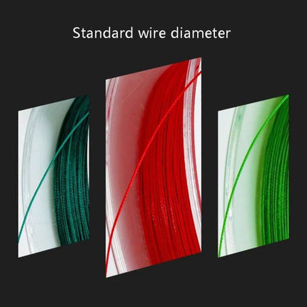 Non-Fade X8 PE Fishing Line 150m 0.8mm For Freshwater braided spools in green and red showing standard wire diameter close-up