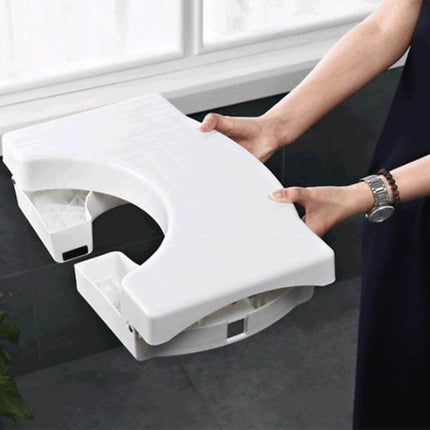 Non-Slip Toilet Foot Stool Foldable For Kids, Easy Squat Support - white foldable non-slip toilet stool held by adult for kids and elderly