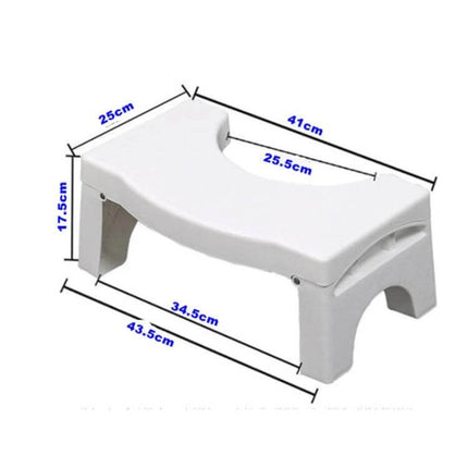 Non-Slip Toilet Foot Stool Foldable For Kids, Easy Squat Support white foldable stool with dimensions shown 41cm x 25cm x 17.5cm