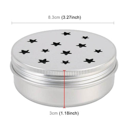 Non-Toxic Mouse Repeller For Home Use Protects Cables - small round silver scent tin with star vents, 8.3cm x 3cm, plant-based ginger lemon formula