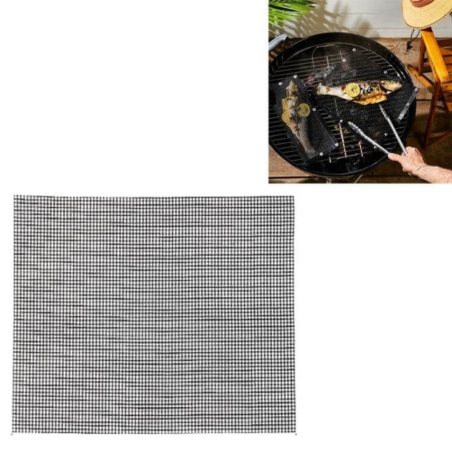 Nonstick Grill Mat 30x40 Cm For Easy Grilling On Barbecues - black/brown Teflon nonstick mat for fish, shrimp and vegetables on grill