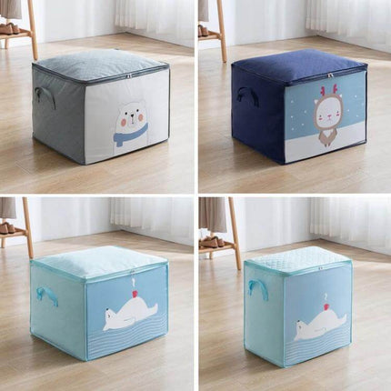Nonwoven Clothing Storage Bag Gray 50x42x39 cm For Closet with translucent EVA panel and cute animal print, foldable closet organizer