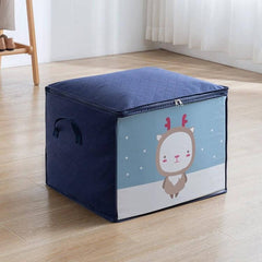 Nonwoven Clothing Storage Bag Gray 50x42x39 cm For Closet with translucent panel and cute reindeer print, foldable closet organizer