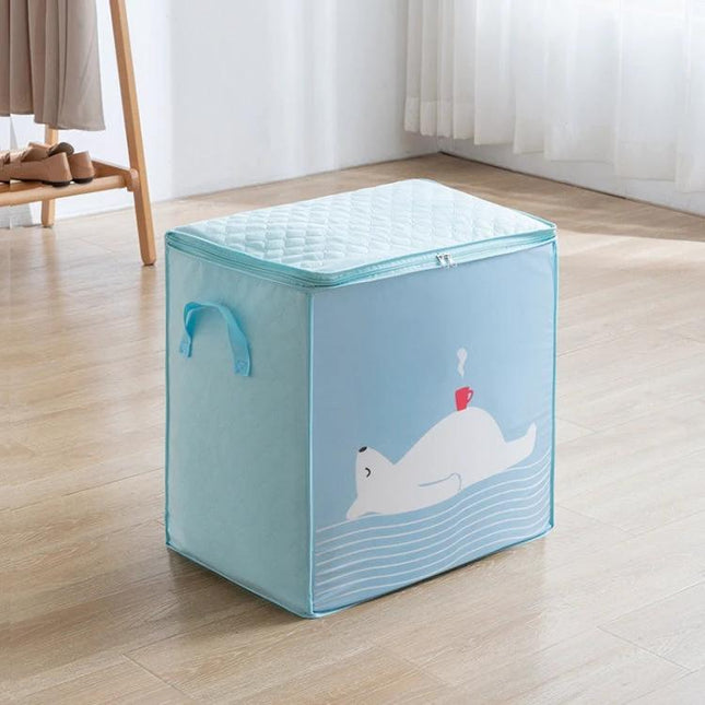 Nonwoven Clothing Storage Bag Gray 50x42x39 cm For Closet - gray nonwoven foldable storage bag with translucent panel and polar bear print, handles