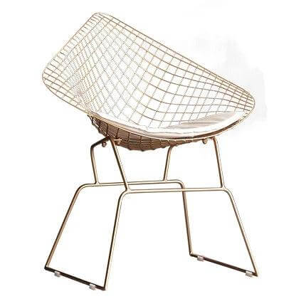Nordic Modern Minimalist Hollow-Wire Dining Chair For Home Use with cushioned seat and wrought iron frame in airy minimalist kitchen