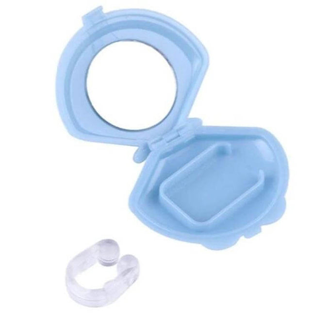 Nose Clip Snoring Reducer With Soft Silicone For Night Use — clear soft silicone clip with blue travel case, medical-grade BPA-free
