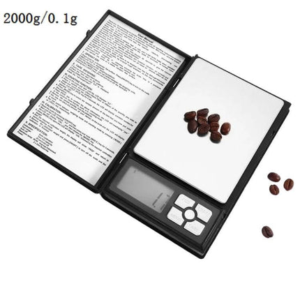 Notebook Shape Jewelry Scale 2000g Capacity For Fine Jewelry - compact notebook-style digital scale with 0.1g accuracy and 1.9-inch LCD
