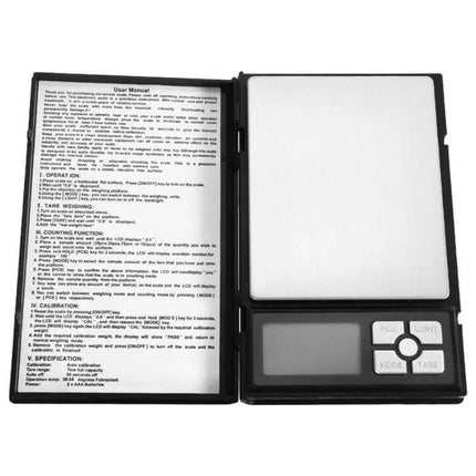Notebook Shape Jewelry Scale For Precise Jewelry Weighing compact notebook-style digital jewelry scale with 500g x 0.01g precision and LCD display