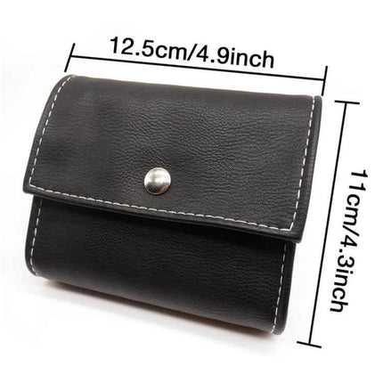 Notebook-Style 28-Compartment Portable Pill Box With Leather Bag compact black leather notebook-style pill organizer with snap closure and measurements