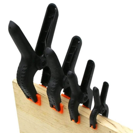 Nylon Backdrop Clip Clamp 212mm For Photo Studio Woodworking - 5-pack black nylon clamps with orange pads holding wood