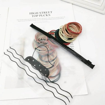 Nylon Hair Ties 100-Pack For Everyday Hair Styling - assorted nylon elastic bands in a clear zipper bag, 5cm diameter, soft gentle hold
