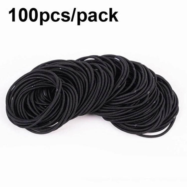 Alt Tag: Nylon Hair Ties 100-Pack For Everyday Hair Styling, black nylon elastic hair bands 5cm diameter, 100pcs in zipper bag