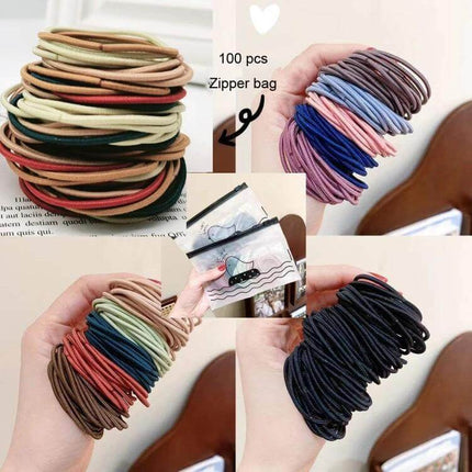 Nylon Hair Ties 100-Pack For Everyday Hair Styling - assorted nylon elastic bands 5cm in zipper bag
