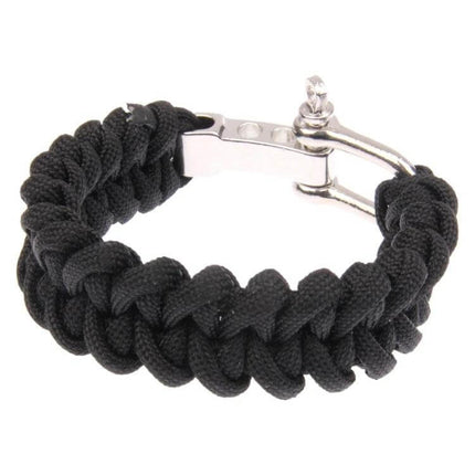 Nylon Survival Bracelets For Outdoor Use With Adjustable Steel Shackle – black paracord bracelet 23cm with 5mm rope and stainless steel adjustable shackle