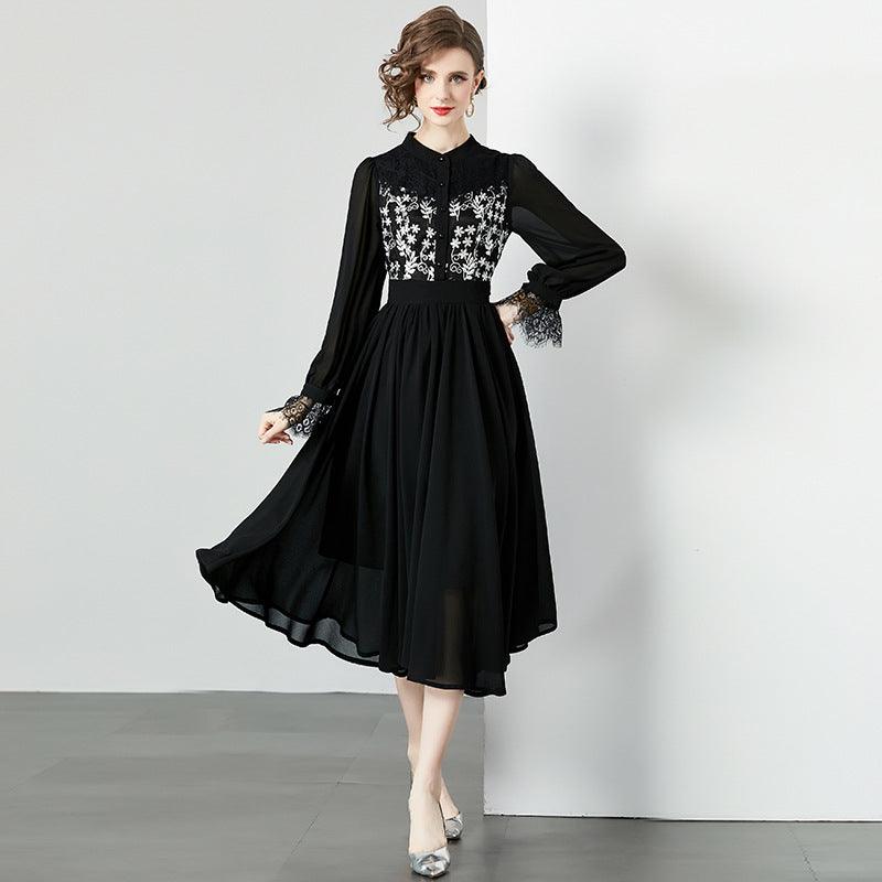 Elegant Black Lace Dress for Fall and Winter Seasons