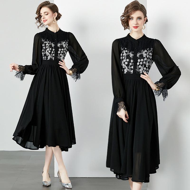 Elegant Black Lace Dress for Fall and Winter Seasons