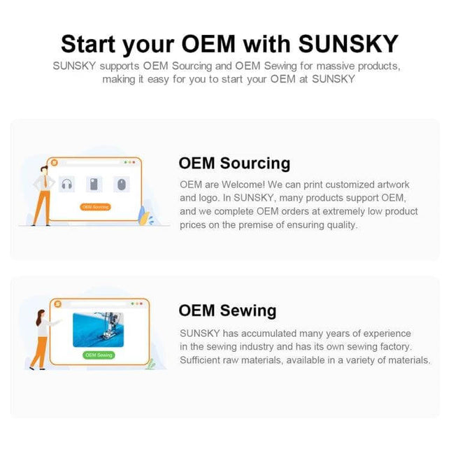 Demonstration OEM Sample SKU for Process Overview and Use Cases - visual guide showing OEM sourcing and OEM sewing workflow