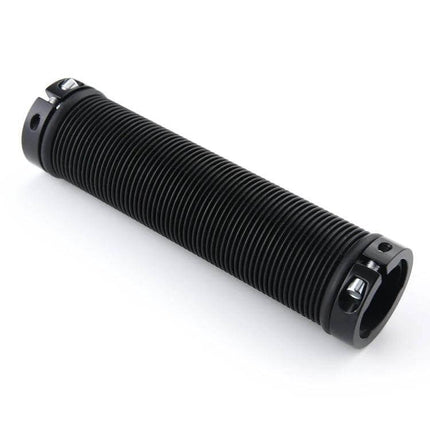 Bike Lock On Rubber Handlebar Grips Ergonomic Comfort — black ribbed anti-slip grip with alloy lock rings for secure mounting and vibration damping