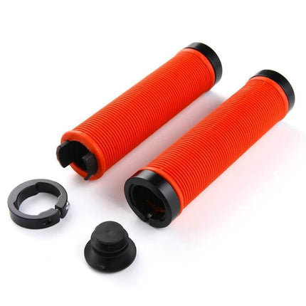 Bike Lock On Rubber Handlebar Grips Ergonomic Comfort bright orange ribbed grips with alloy lock rings and end caps