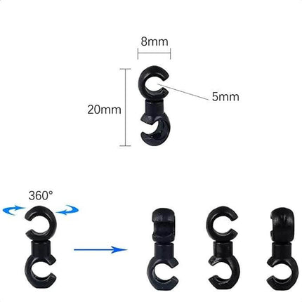 ZTTO S Style Brake Cable Clips, Pack Of 20 For MTB Use - black 360° rotatable plastic cable guide showing dimensions 20mm x 8mm x 5mm