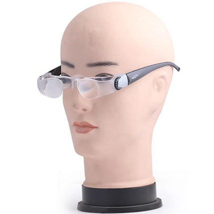 Magnifying Glasses for TV Viewing with Myopia Adjustment Support shown on mannequin, adjustable flip-up aspherical lenses for 3m TV viewing