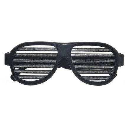 LED Musical Shades Sound Activated Party Glasses For Celebrations — black slatted LED party glasses, USB rechargeable, sound-activated light response