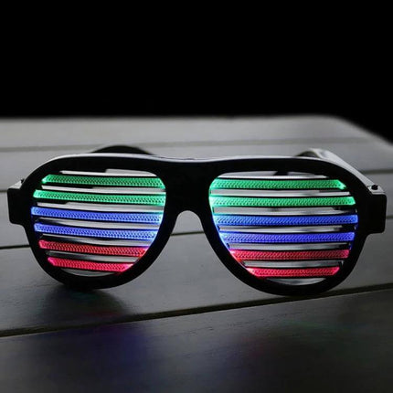 LED Musical Shades Sound Activated Party Glasses For Celebrations - USB rechargeable, sound-responsive RGB slatted party sunglasses