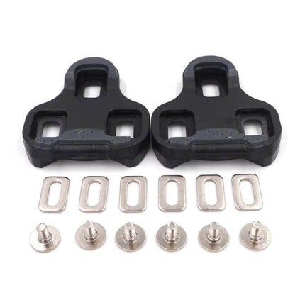 Road Bike Cleats Self Locking 2 Pack For Clip In Shoes - black nylon road cycling cleats with screws and plates, 6° float for stable pedaling