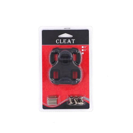 Road Bike Cleats Self Locking 2 Pack For Clip In Shoes — black nylon cleat set with 6° float, hardware in retail blister pack