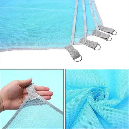 Sand Free Mat 2x2m Outdoor Picnic Beach Cushion For Outdoor Fun - turquoise sand-free mesh mat with corner straps and D-rings, shown close-up and texture