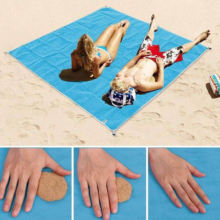 Sand Free Mat 2x2m Outdoor Picnic Beach Cushion For Outdoor Fun - large blue sand-free 2x2m beach mat with two people relaxing and sand-repellent surface