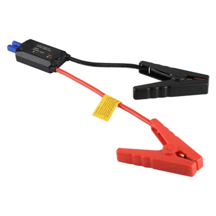 12V Smart Jump Lead For Cars With Battery Protection showing red and black clamps, inline battery protection module for safe roadside jump-starts